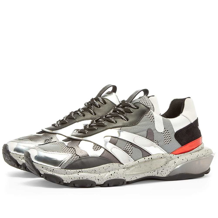 Photo: Valentino Metallic Camo Overlayed Bounce Sneaker Silver & Pastel Grey