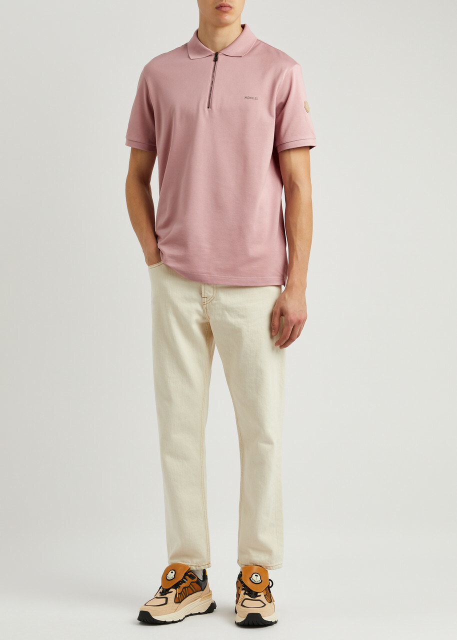 Moncler Logo Piqué Cotton Polo Shirt Pink