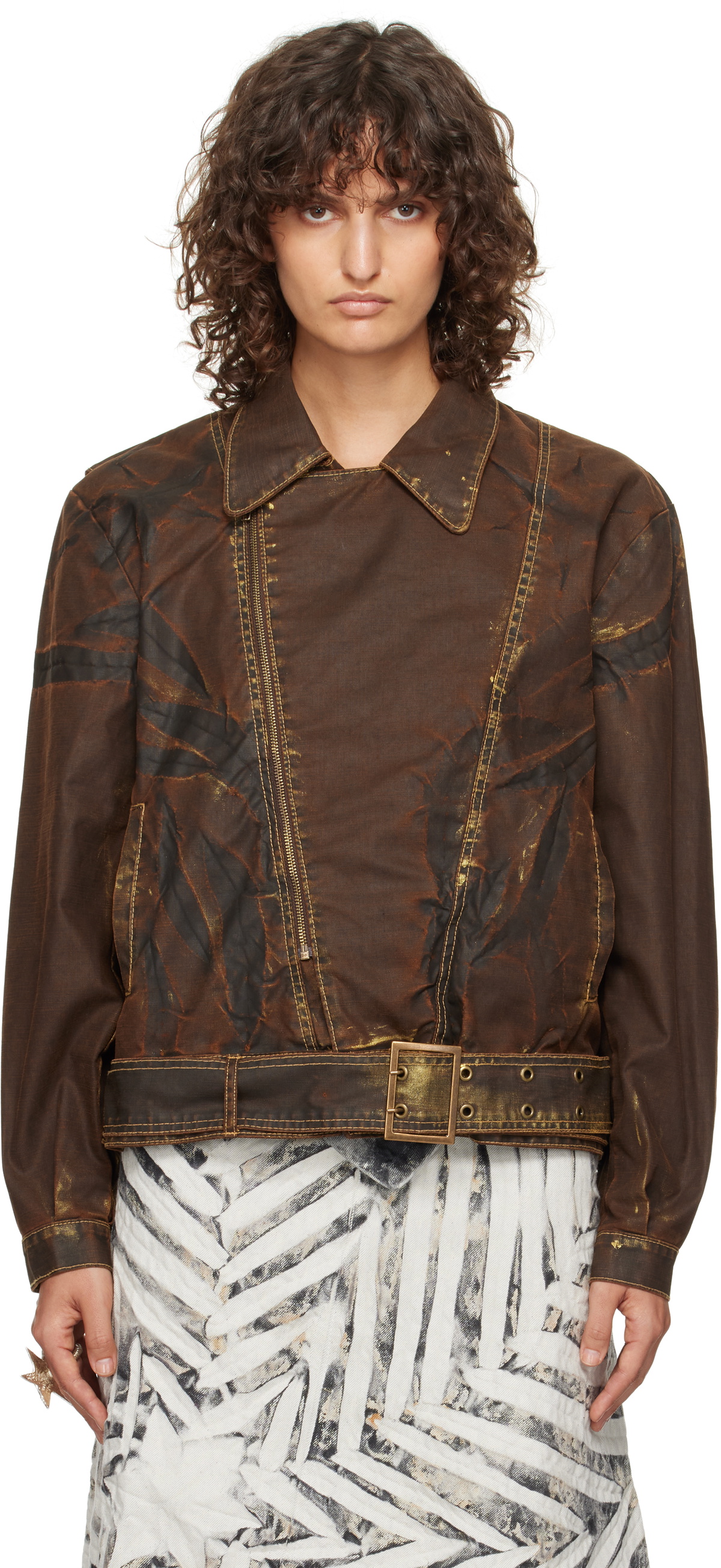 Masha Popova Brown Oversized Double Rider Jacket