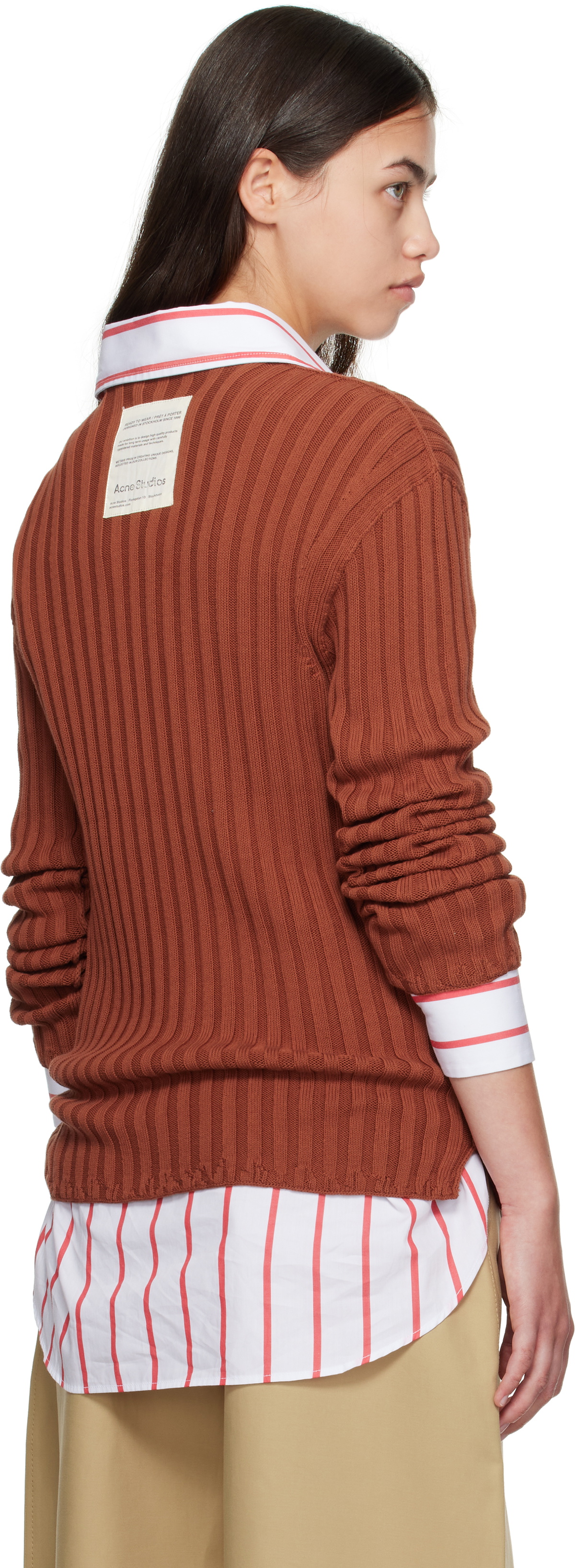 Acne Studios Orange Ribbed Crewneck Knit Sweater
