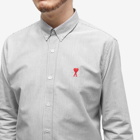 AMI Men's Stripe Logo Button Down Oxford Shirt in Blck&Wht