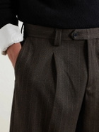 Enfants Riches Déprimés - Straight-Leg Pleated Pinstriped Virgin Wool Trousers - Brown