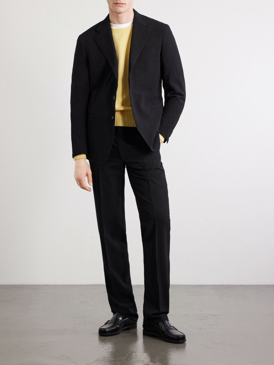 J. Mueser - Seersucker Virgin Wool Suit Jacket - Black
