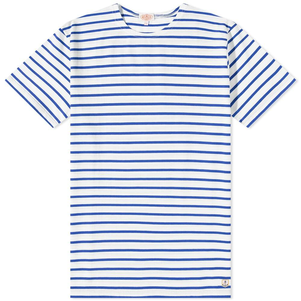 Armor-Lux Men's Mariniere T-Shirt in White/Mid Blue Armor Lux