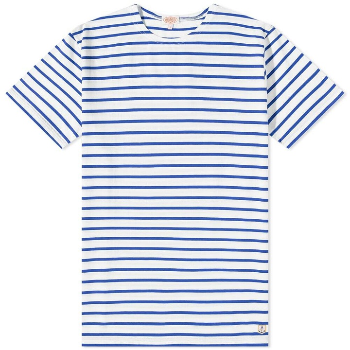 Photo: Armor-Lux Men's Mariniere T-Shirt in White/Mid Blue