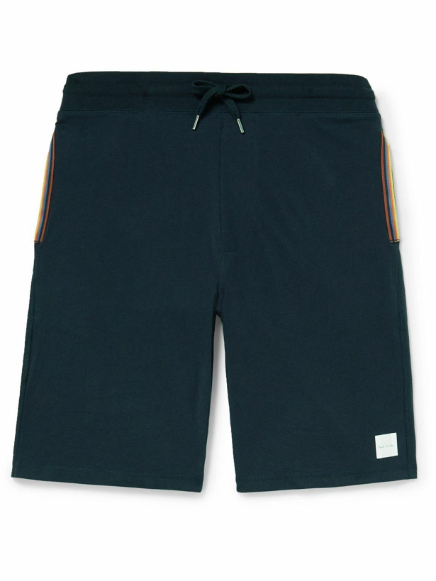 Photo: Paul Smith - Logo-Embroidered Cotton-Jersey Drawstring Shorts - Blue
