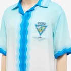 Casablanca Men's Alebrije Armadillo Short Sleeve Silk Shirt in Blue/White