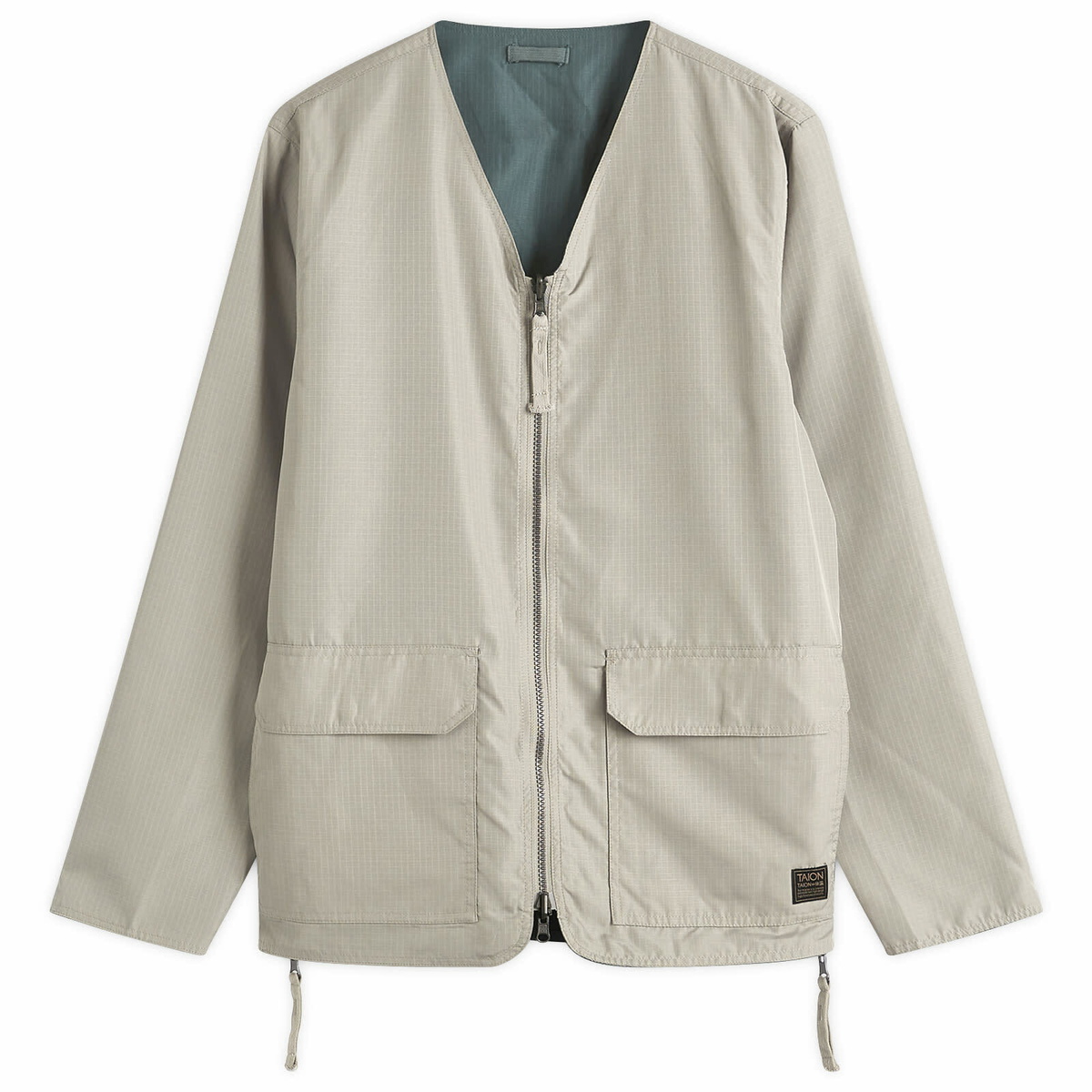 Taion Men's Military Reversible V-Neck Cardigan in Dark Sage Green
