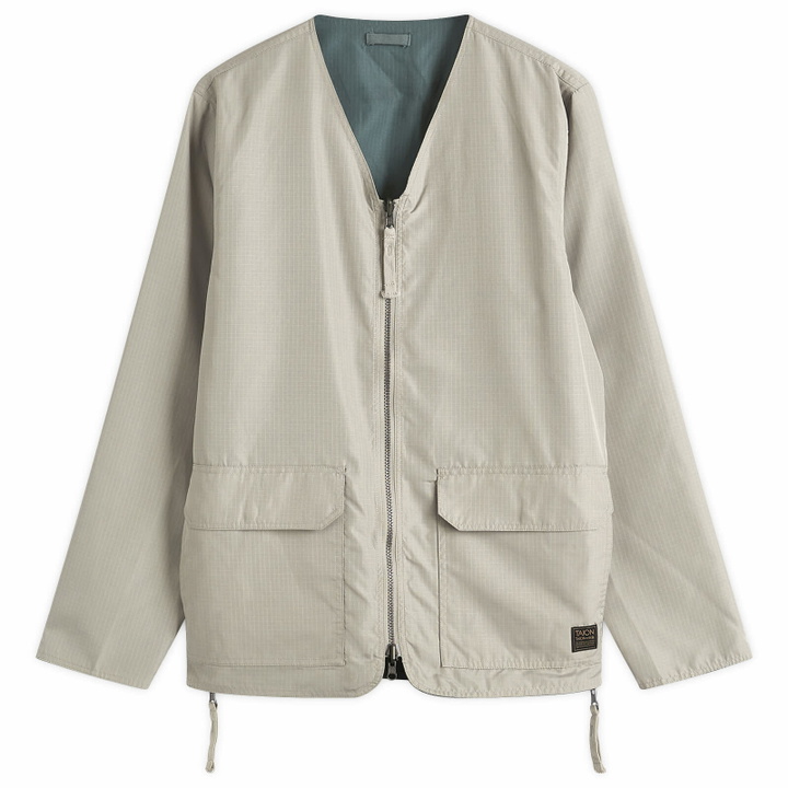 Photo: Taion Men's Military Reversible V-Neck Cardigan in Dark Sage Green