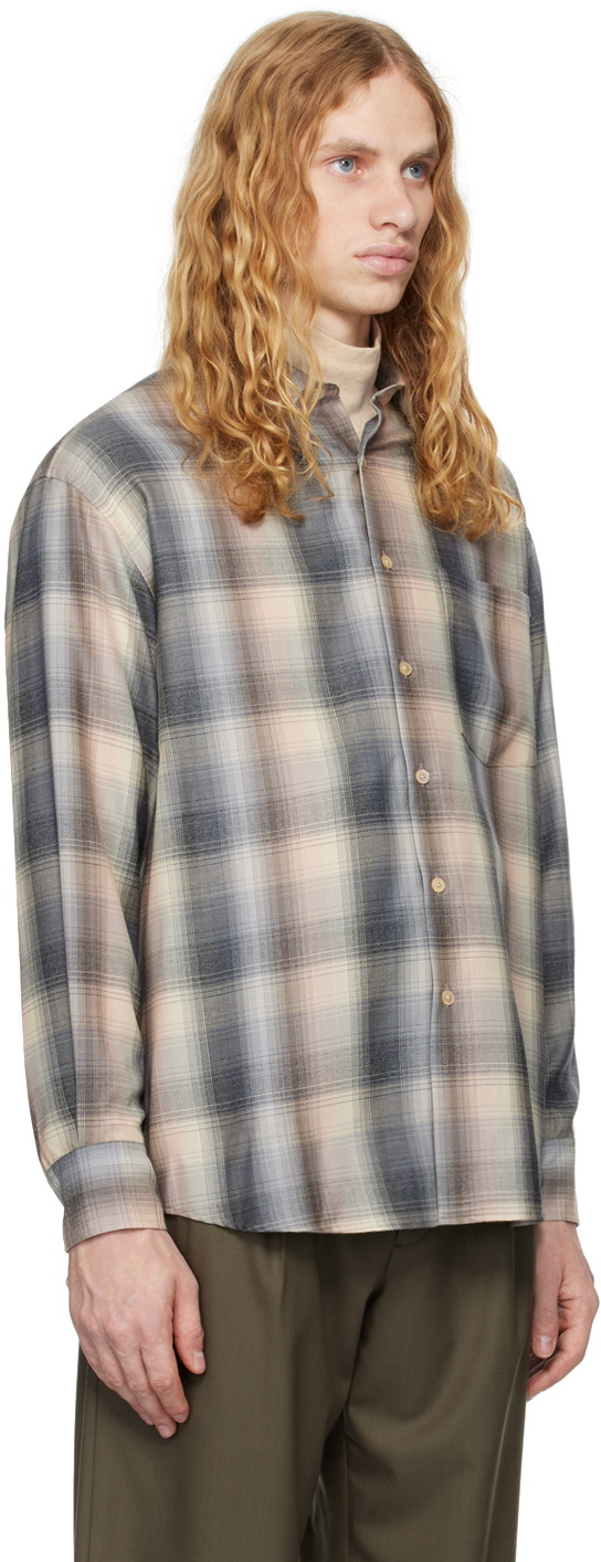 AURALEE Beige Super Light Wool Check Shirt Auralee