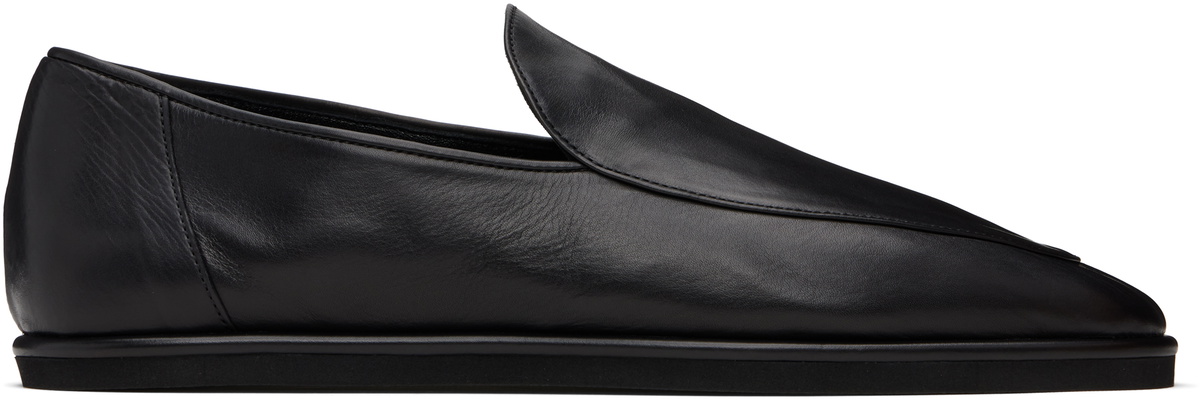 AURALEE Black Soft Leather Slip-on Loafers Auralee