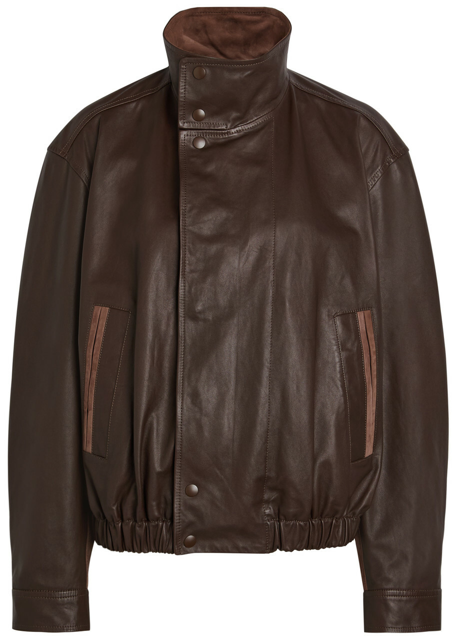 Lemaire High-neck Leather Jacket Chocolate