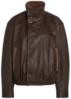 Lemaire High-neck Leather Jacket Chocolate