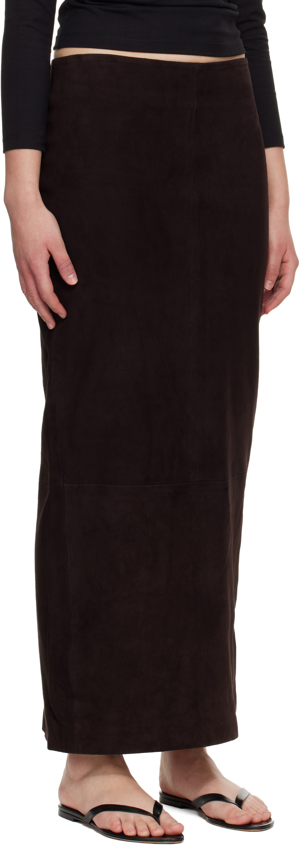 St. Agni Brown Suede Column Midi Skirt