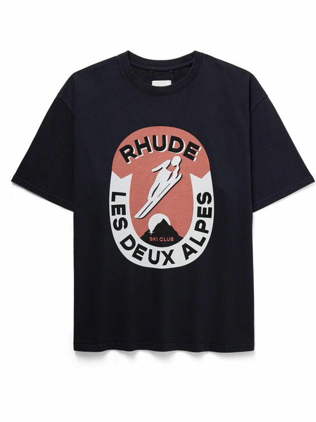 Photo: Rhude - Les Deux Alpes Logo-Print Cotton-Jersey T-Shirt - Black