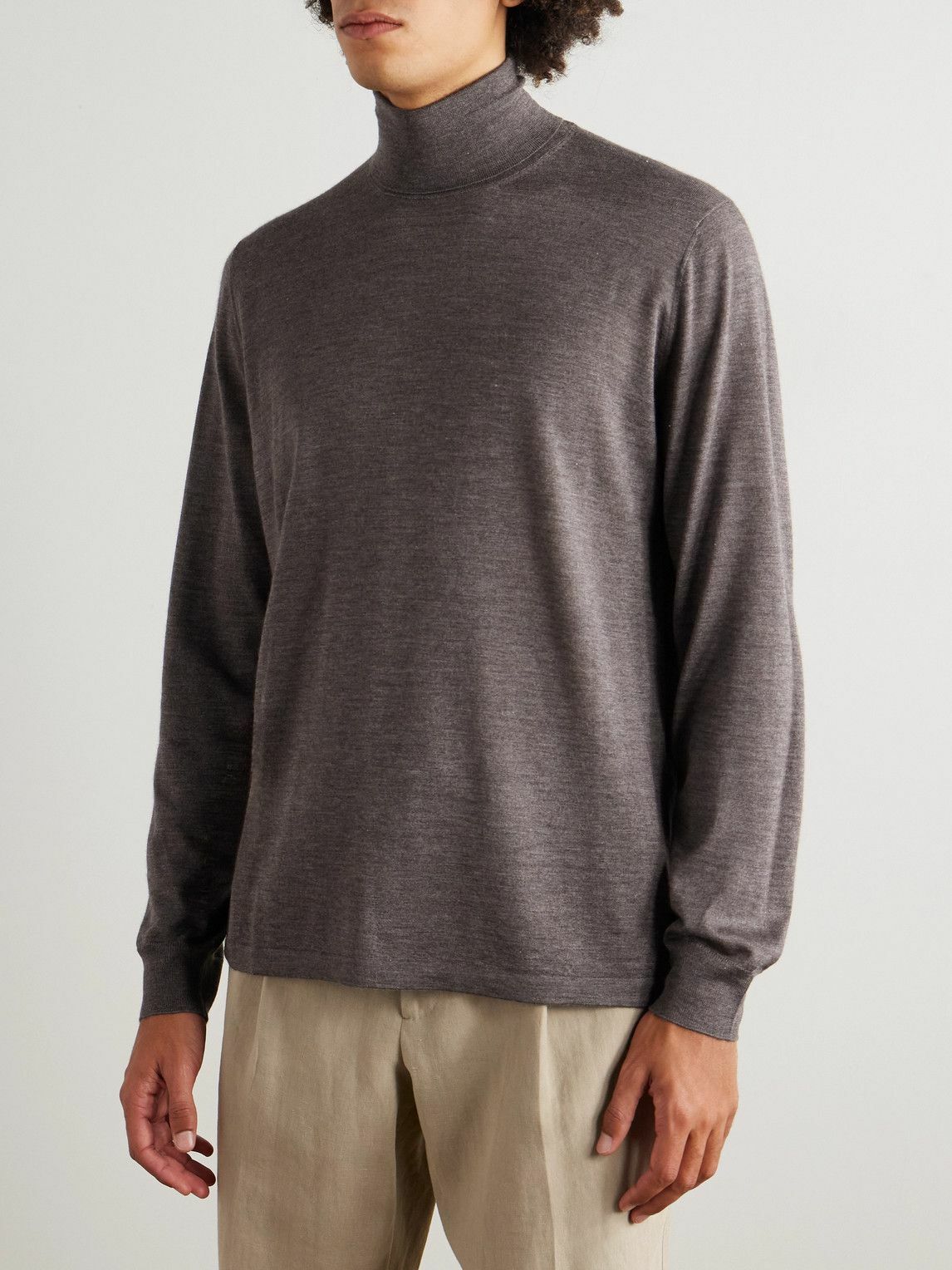 Thom Sweeney - Cashmere and Silk-Blend Rollneck Sweater - Brown