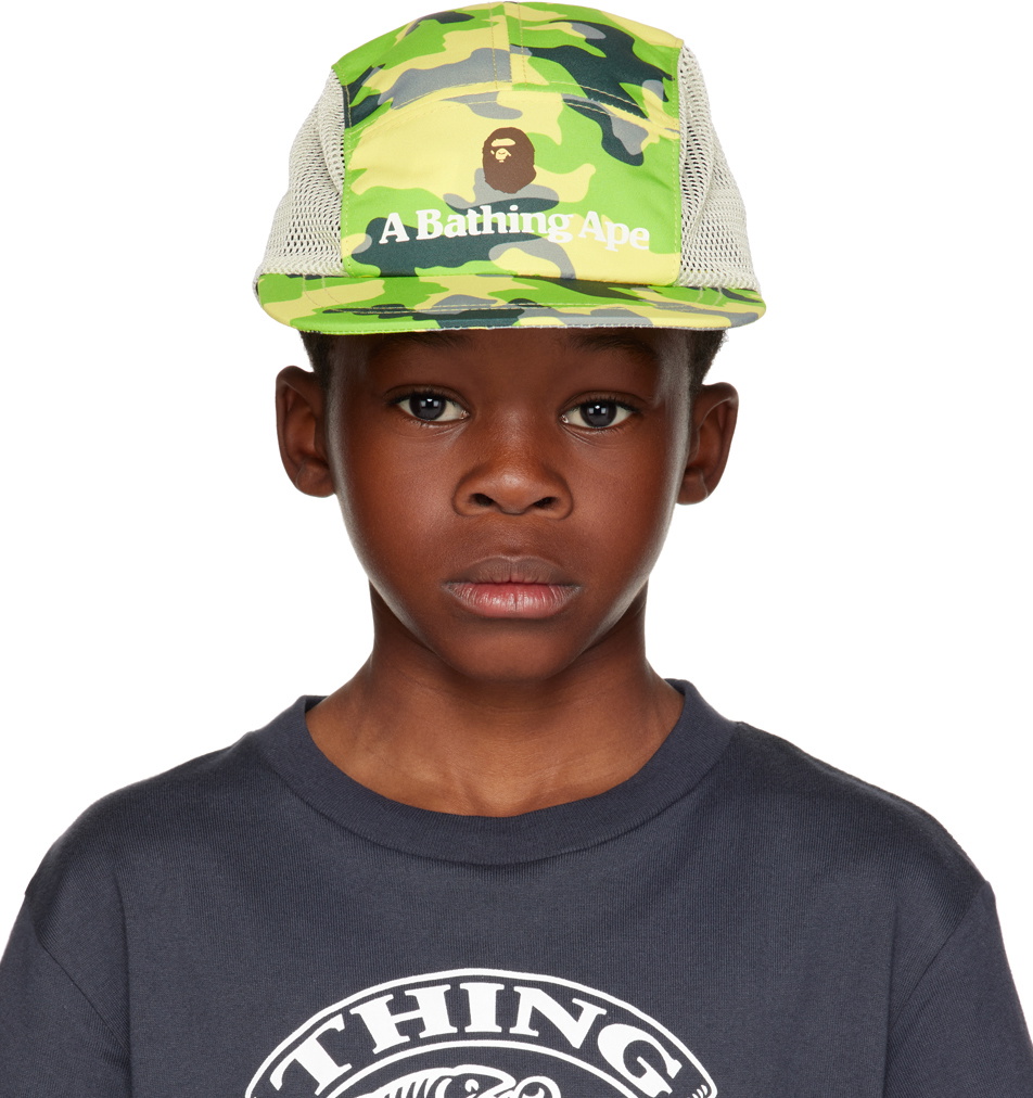 BAPE Kids Green Woodland Camo Jet Cap A Bathing Ape