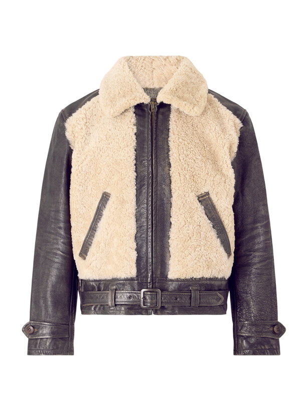 Photo: RRL - Geronimo Belted Shearling-Trimmed Leather Jacket - Brown