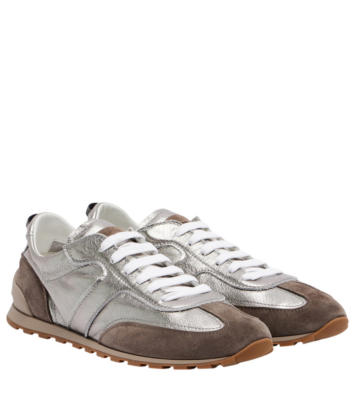 Photo: Brunello Cucinelli Monili suede-trimmed metallic leather sneakers