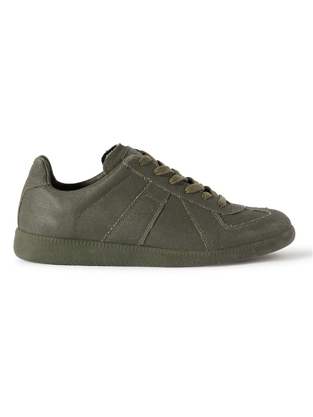 Photo: Maison Margiela - Replica Distressed Coated-Canvas Sneakers - Green