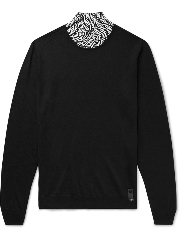 Photo: FENDI - Logo-Jacquard Wool-Blend Mock-Neck Sweater - Black