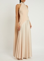 Solace London Cece Draped Satin and Crepe Maxi Dress Cream