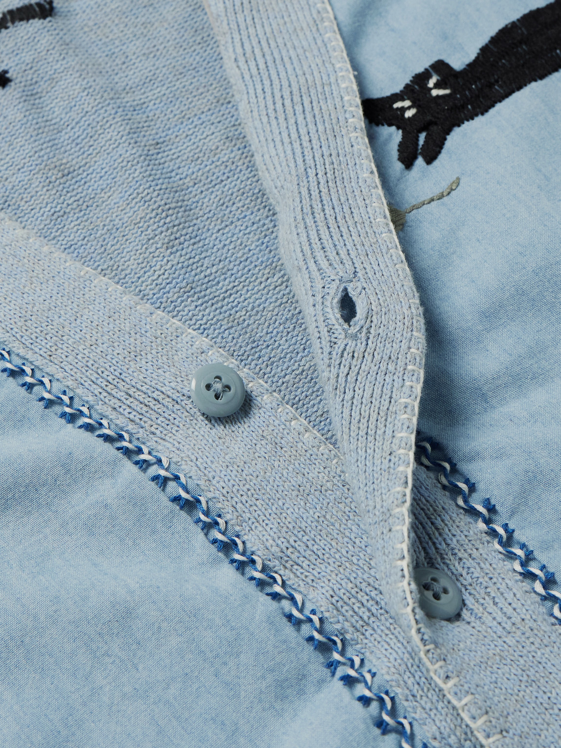 KAPITAL - Embroidered Chambray and Cotton Cardigan - Blue