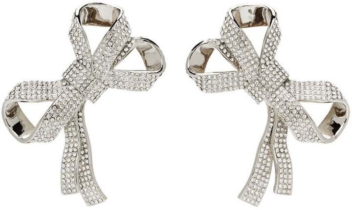 Photo: AREA Silver Crystal Pave Bow Earrings