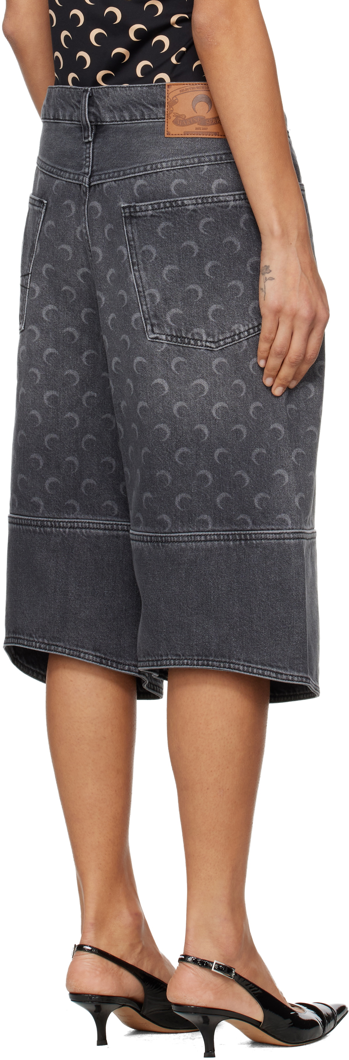 Marine Serre Grey Moon Laser Denim Shorts