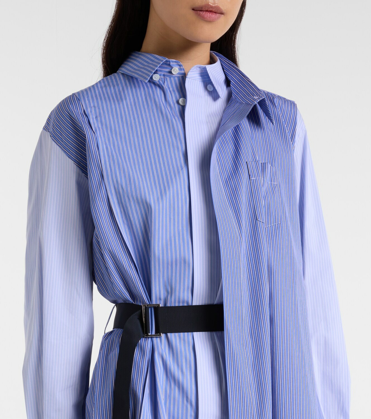 Sacai Striped cotton poplin shirt dress
