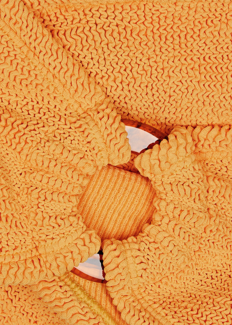 Hunza G - Gloria Seersucker Bandeau Bikini, Orange, One Size, Bandeau, Elasticated, Ring Embellishments, Machine Wash, Hunza G Bikini Gloria