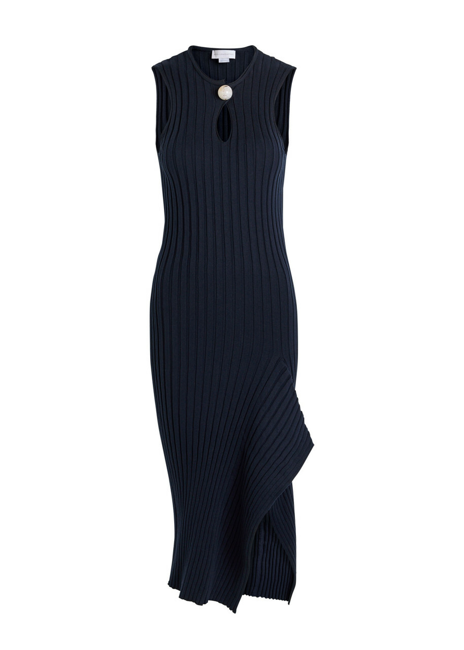 Stella Mccartney Ribbed Cotton Midi Dress Navy
