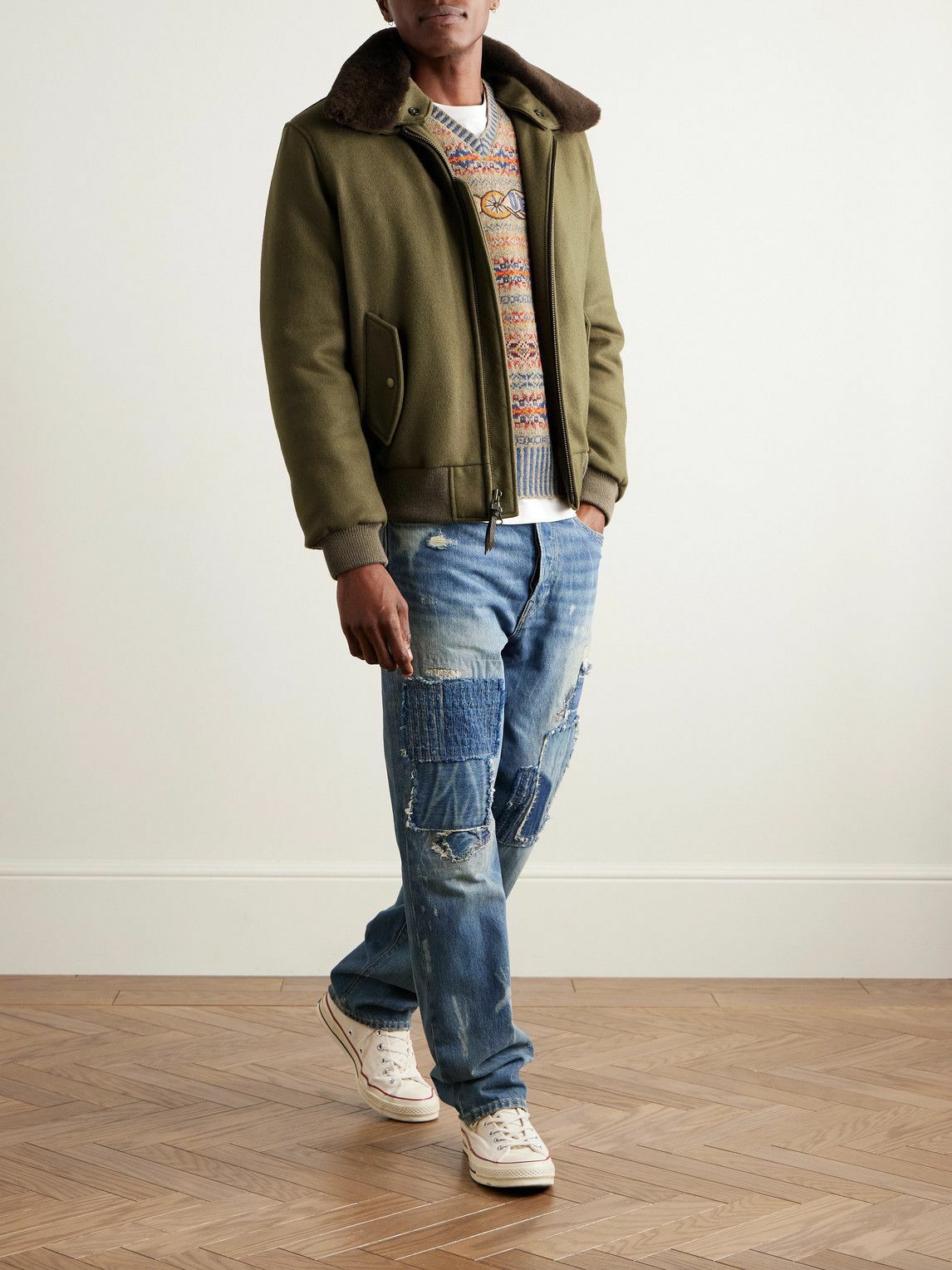 Golden Bear - Shearling-Trimmed Padded Wool-Felt Bomber Jacket