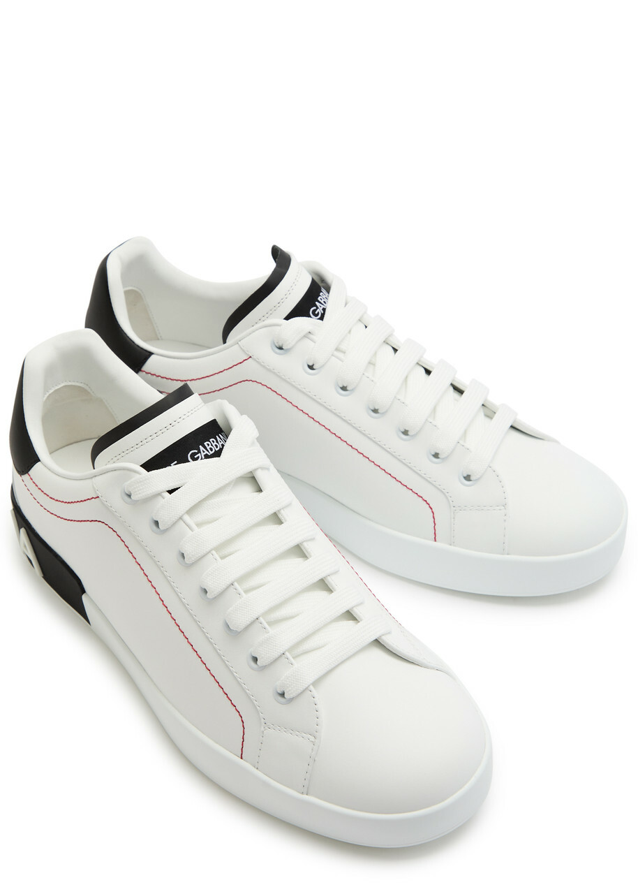 Dolce & Gabbana Portofino Panelled Leather Sneakers White And Black
