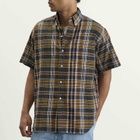 Beams Plus Men's Short Sleeve Button Down Madras Shirt in Brown