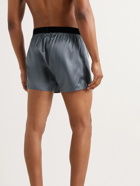 TOM FORD - Velvet-Trimmed Stretch-Silk Satin Boxer Briefs - Gray