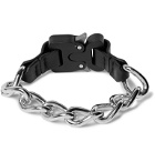 1017 ALYX 9SM - Leather-Trimmed Silver-Tone Bracelet - Black