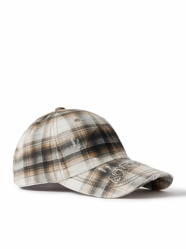Photo: Acne Studios - Distressed Logo-Appliquéd Checked Cotton-Twill Baseball Cap