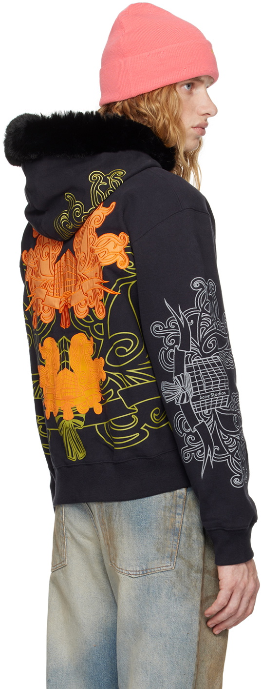 【関税込み】Acne Studios ブラック Layered Knitted フーディ Acne Studios Black Printed Zip Hoodie Acne Studios