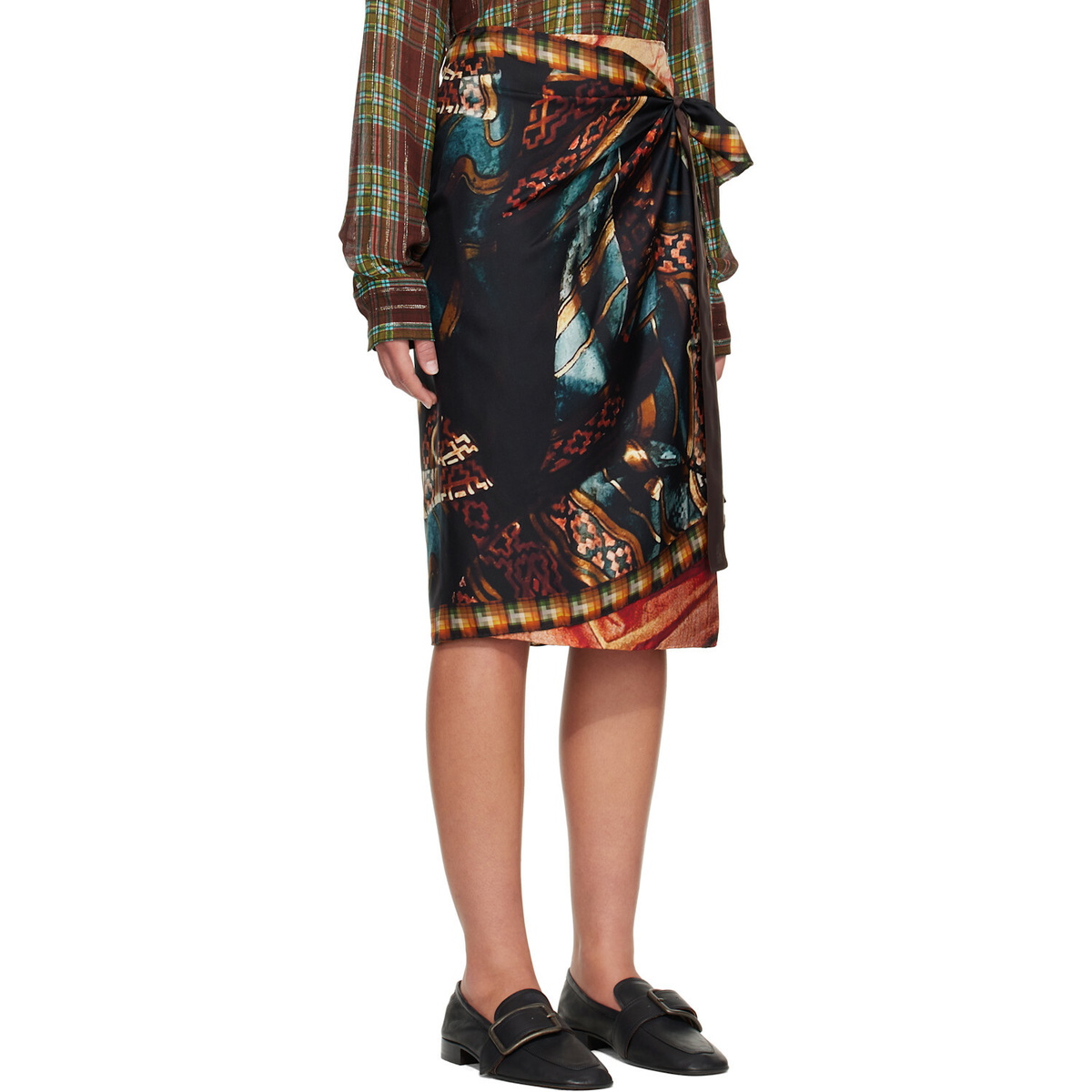 Dries Van Noten Multicolor Wrap Scarf Midi Skirt