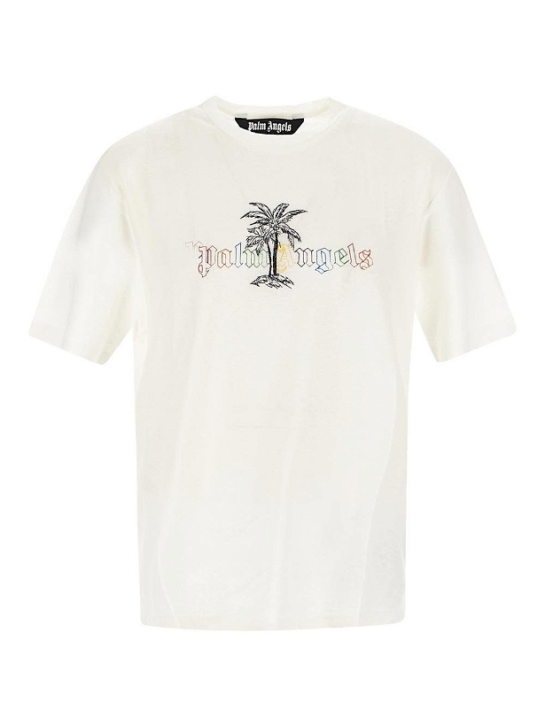 Photo: Palm Angels Logo Linen Collar T Shirt