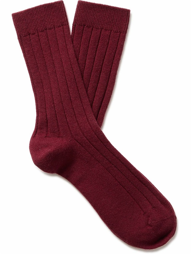 Photo: Johnstons of Elgin - Ribbed Cashmere-Blend Socks - Red