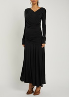 Ganni Ruched Wrap-effect Mesh Maxi Dress Black
