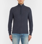 Loro Piana - Suede-Trimmed Cable-Knit Baby Cashmere Half-Zip Sweater - Men - Navy