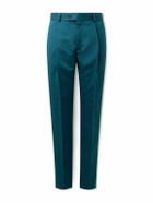 Caruso - Slim-Fit Pleated Cotton and Silk-Blend Twill Trousers - Blue