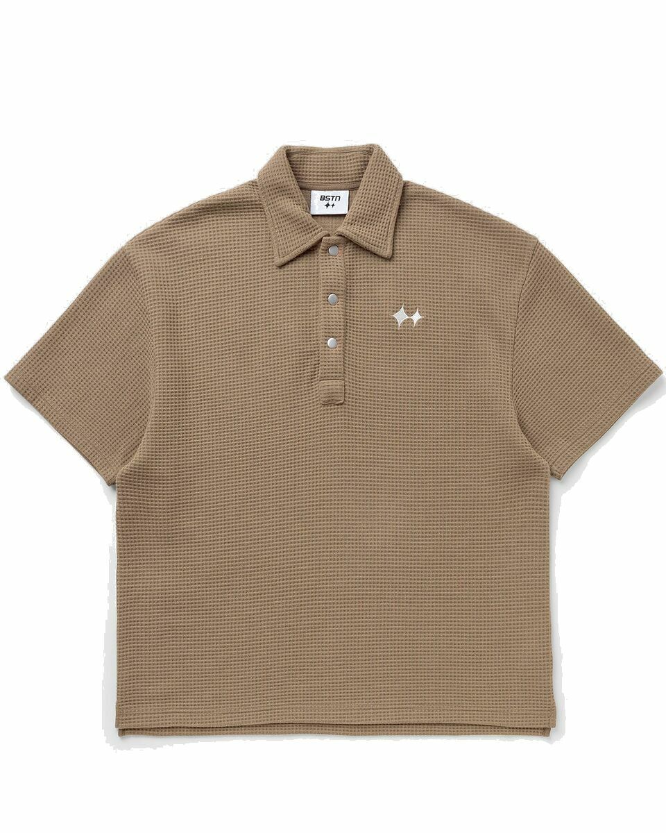 Photo: Bstn Brand Oversized Waffle Polo Shirt Brown - Mens - Polos