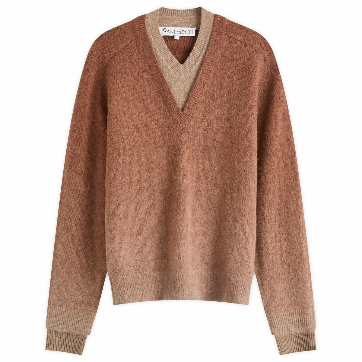 【送料&関税込】J.W. Anderson Light Brown Alpaca Blend Sweat JW Anderson Men's V-Neck Gradient Jumper in Chocolate Brown