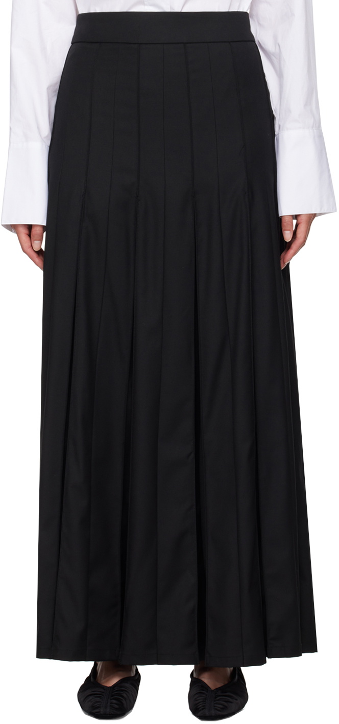 REMAIN Birger Christensen Black Pleated Suiting Maxi Skirt