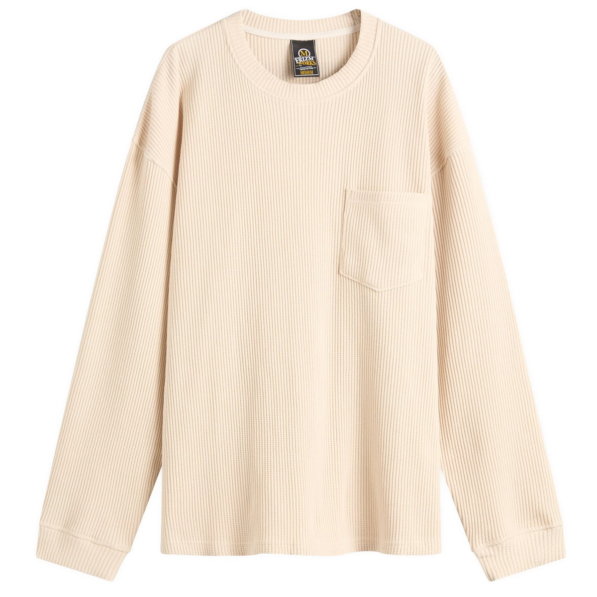 FrizmWORKS Men's Oversized Waffle Pocket Long Sleeve T-Shirt in Cream