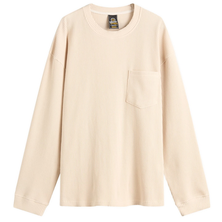 Photo: FrizmWORKS Men's Oversized Waffle Pocket Long Sleeve T-Shirt in Cream